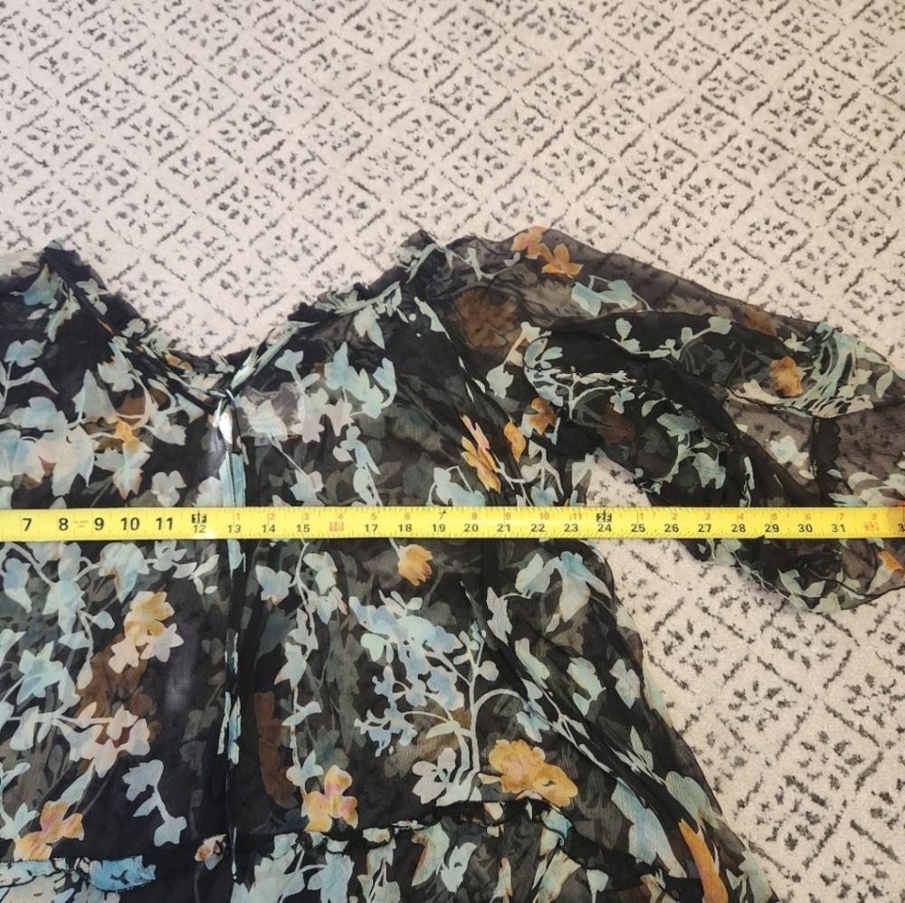 JOHNNY WAS Lindsay Flowy Floral Shear Silk Top Black Teal NWT - Picture 12 of 16